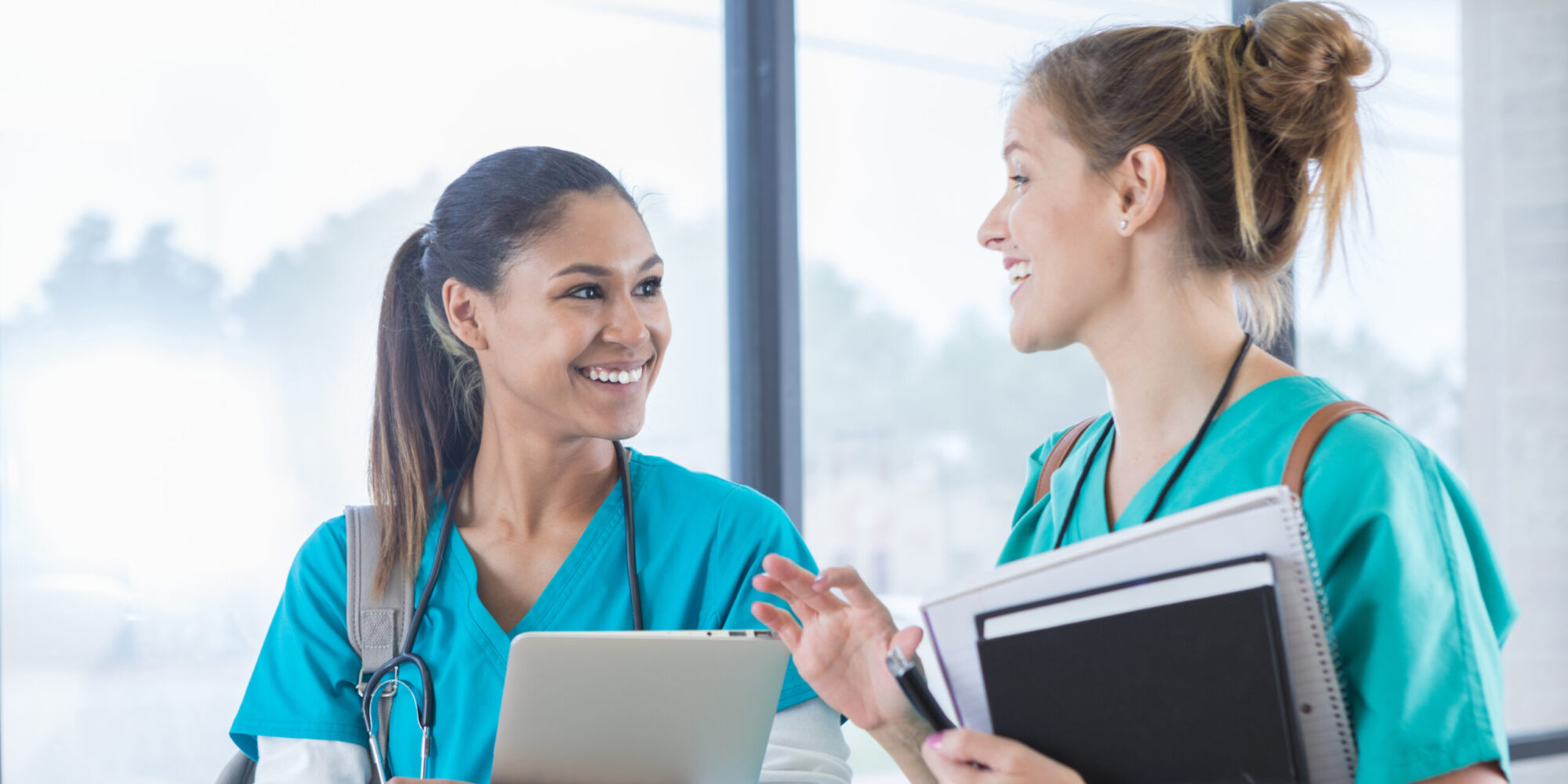 Nursing students walk to class together